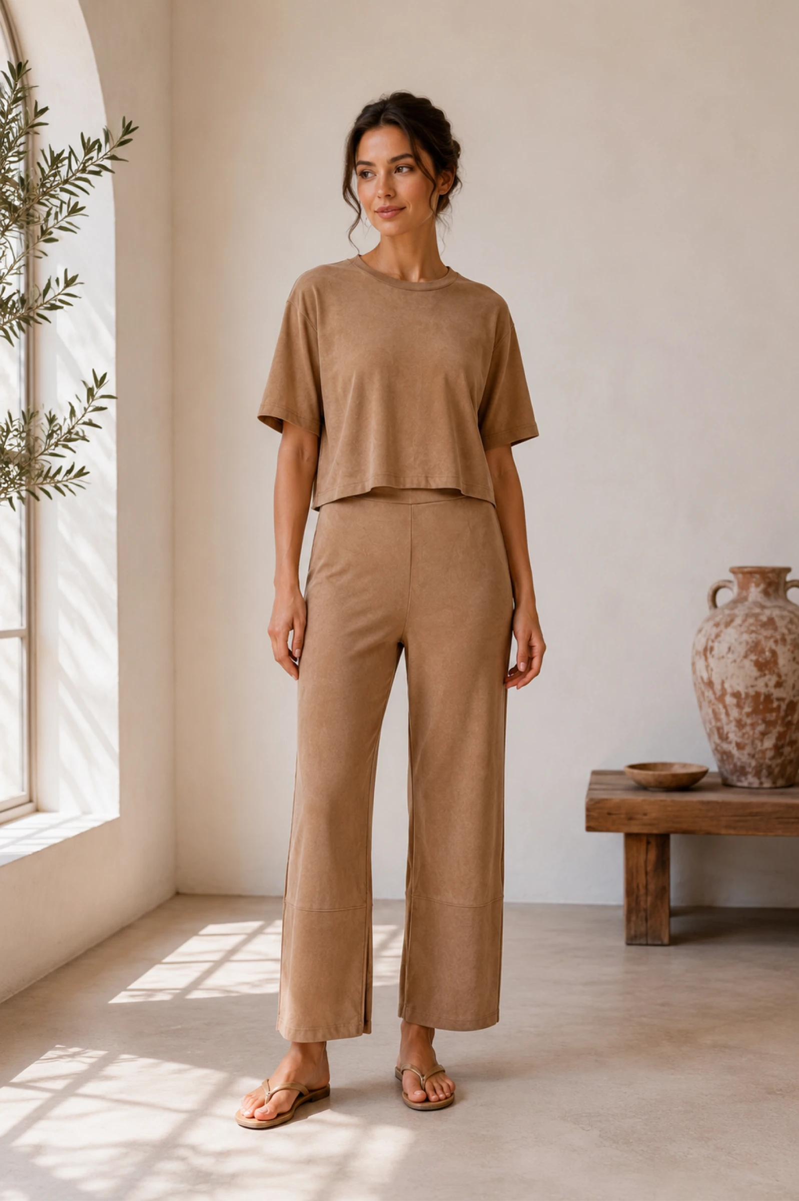 Lefties suèdelook set beige maat S